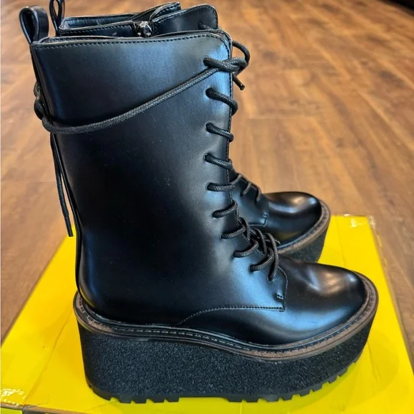 Circus NY by Sam Edelman Black Slater Lace Up Wedge Heel Boots - Picture 7 of 8